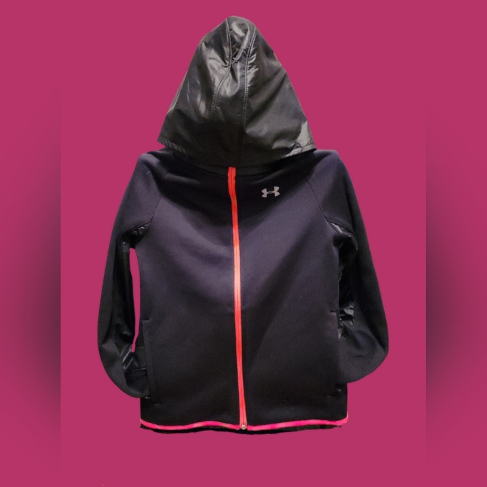 Under Armour youth large black & pink spring jacket w thumb holes LIKE NEW
